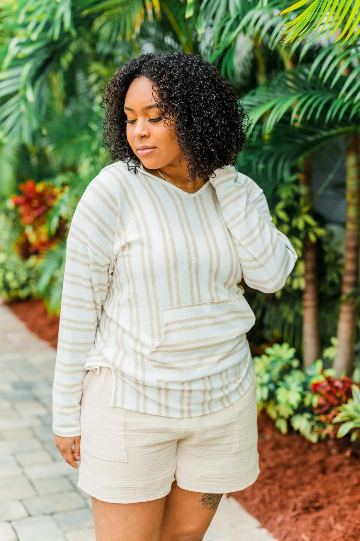 Magnificent Mornings Striped Hoodie- Oatmeal