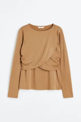 MAMA Jersey nursing top - Round neck - Long sleeve - Light brown - Ladies | H&M GB