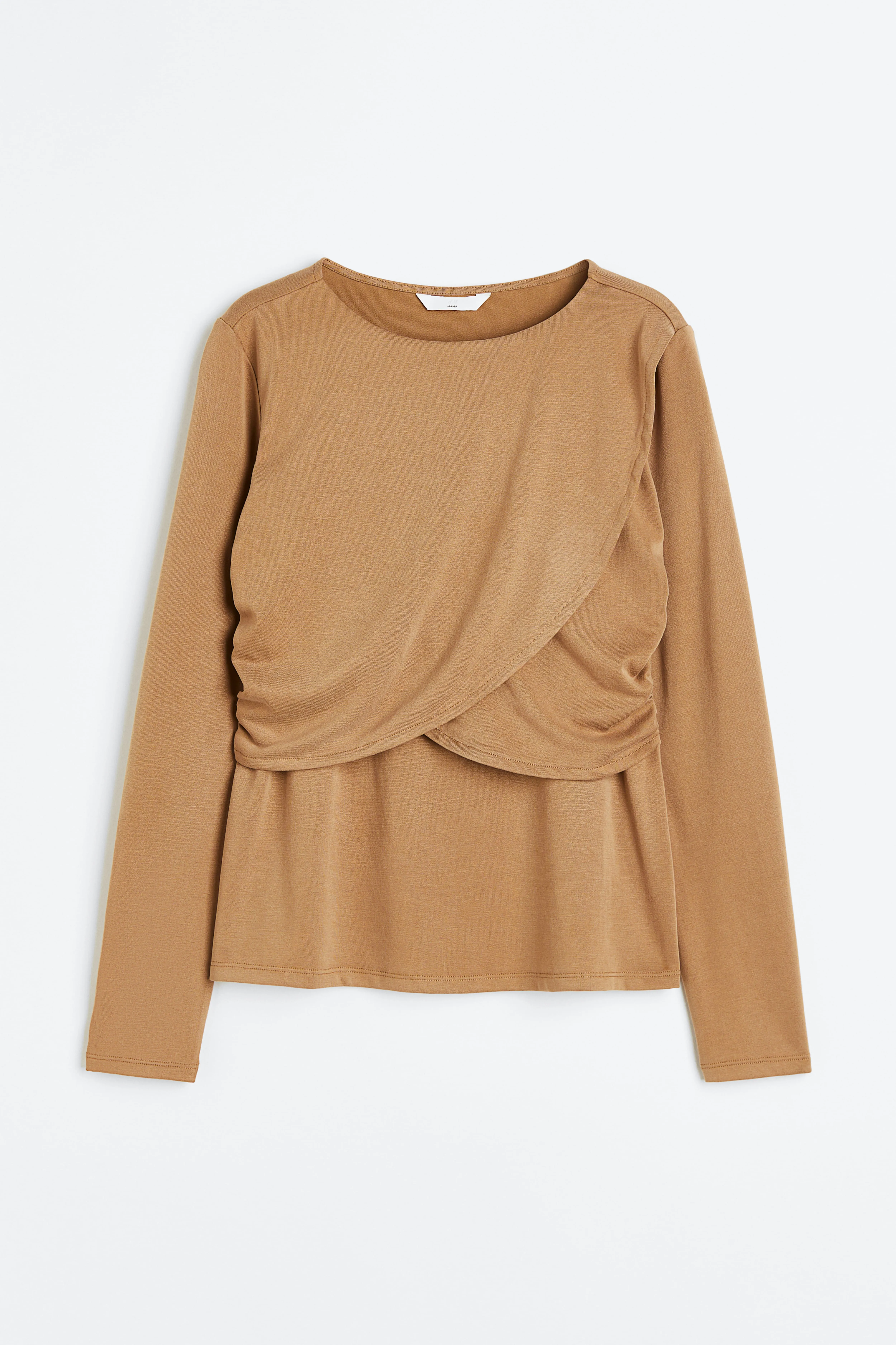 MAMA Jersey nursing top - Round neck - Long sleeve - Light brown - Ladies | H&M GB