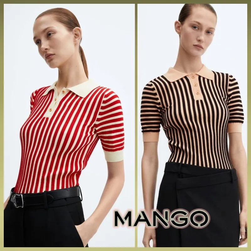 MANGO  |Striped polo-neck sweater