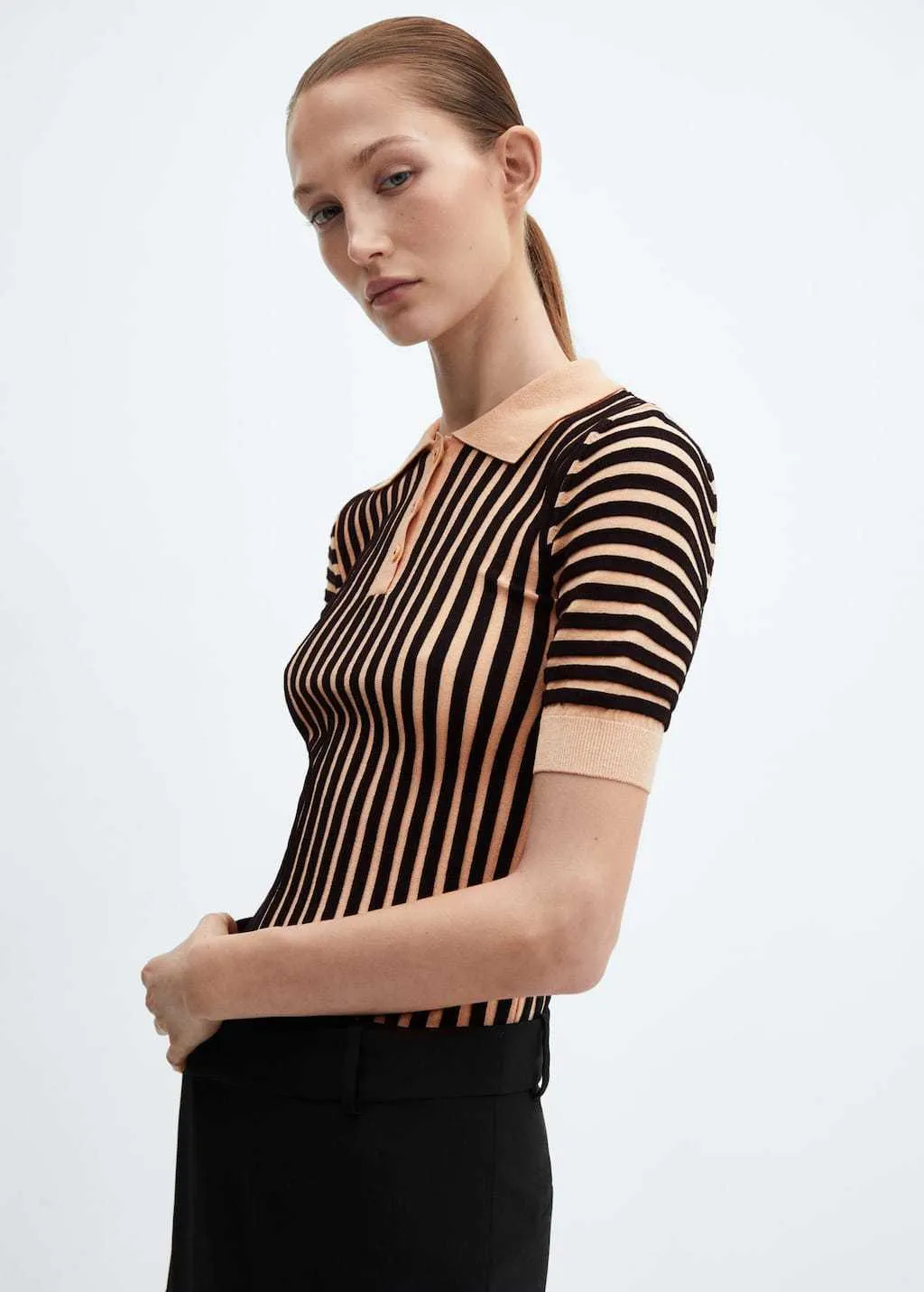 MANGO  |Striped polo-neck sweater