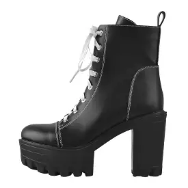 Matte Black Platform Lace Up Canvas Boots