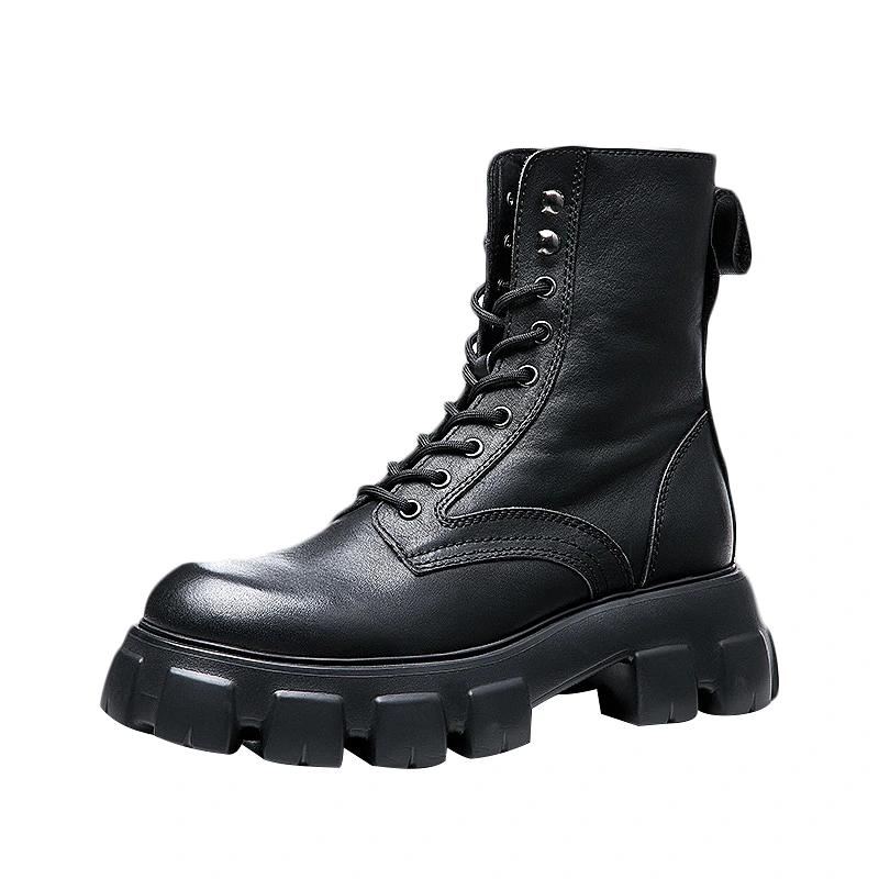 Men Black Patent Leather Platform Boots 