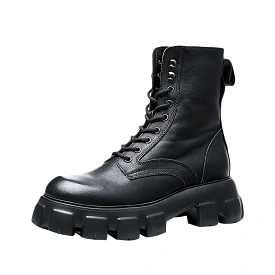 Men Black Patent Leather Platform Boots 