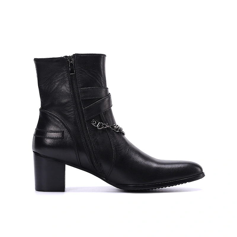 Men High Heel Chelsea Boots Black 