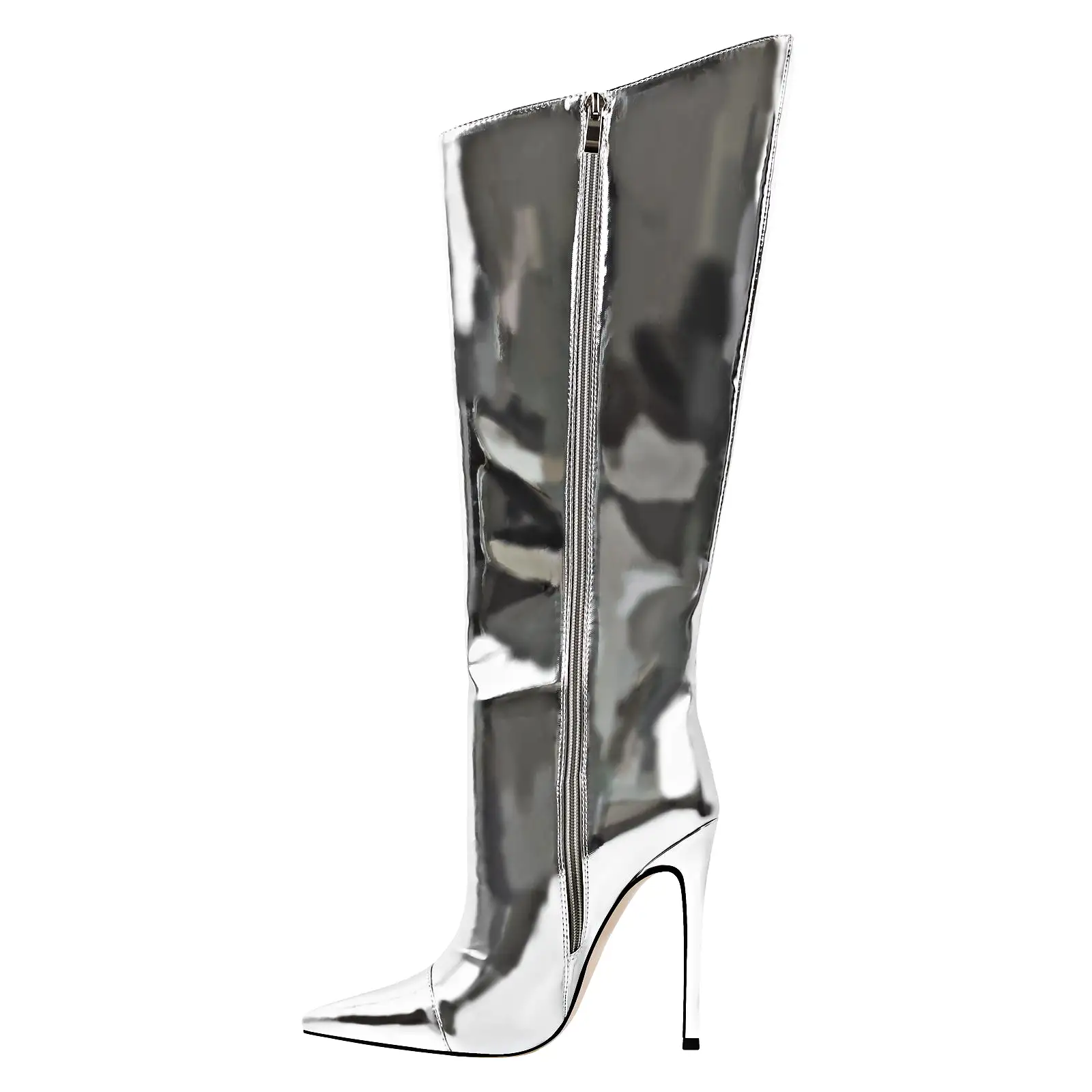 Metallic Leather Stiletto Knee High Boots