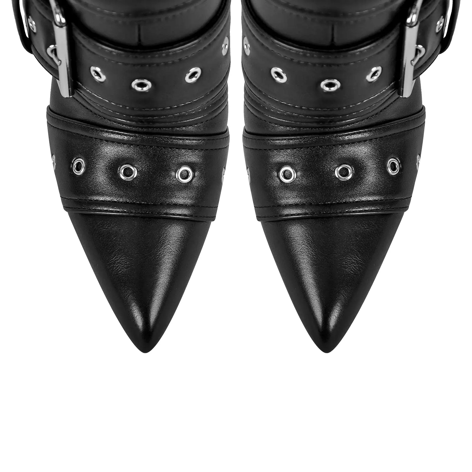 Metallic Pointed Toe Buckles Stiletto Ankle Boots