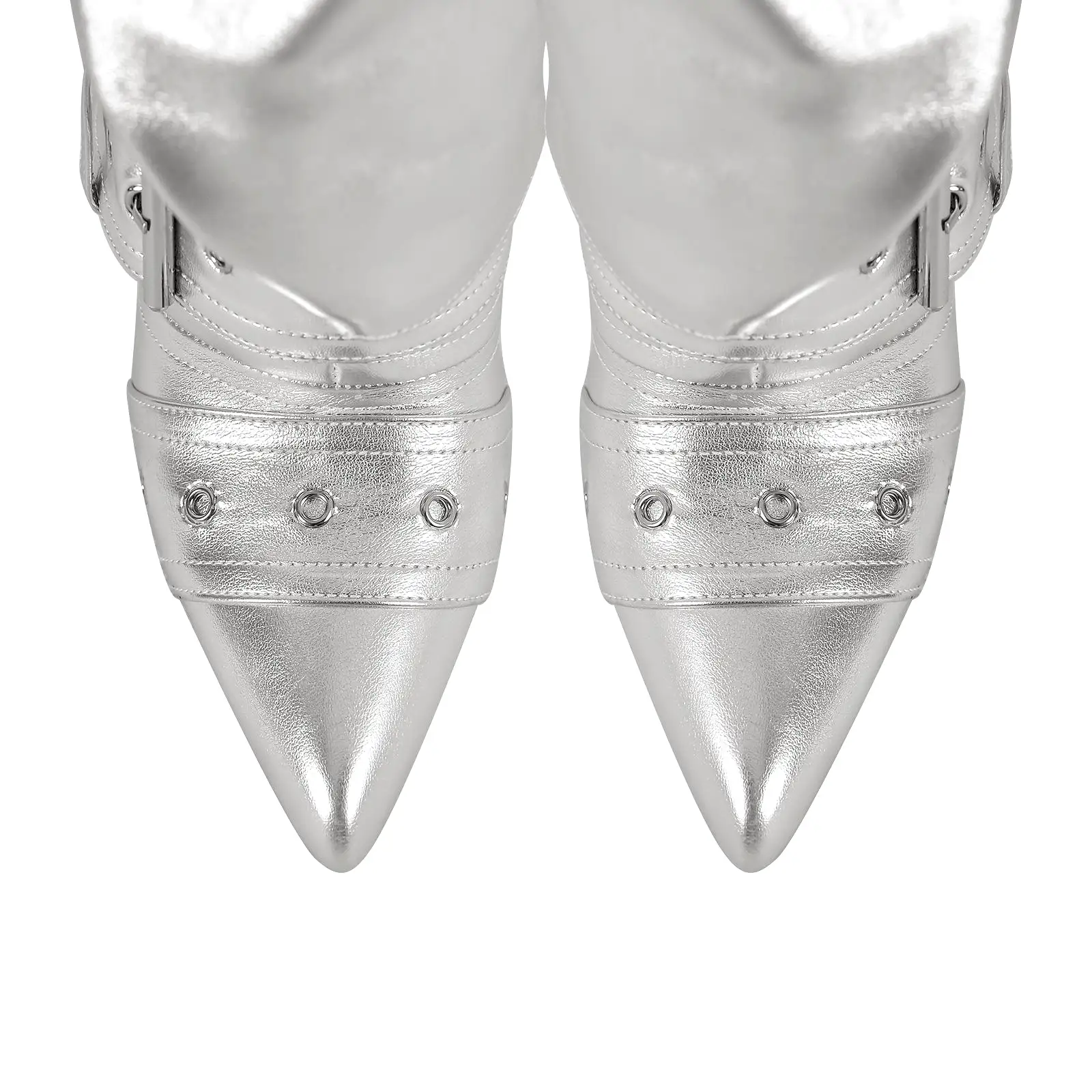 Metallic Pointed Toe Buckles Stiletto Ankle Boots