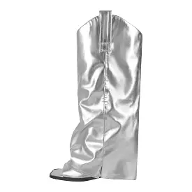 Metallic Square Toe Wedge Heel Fold Over Sandal Boots