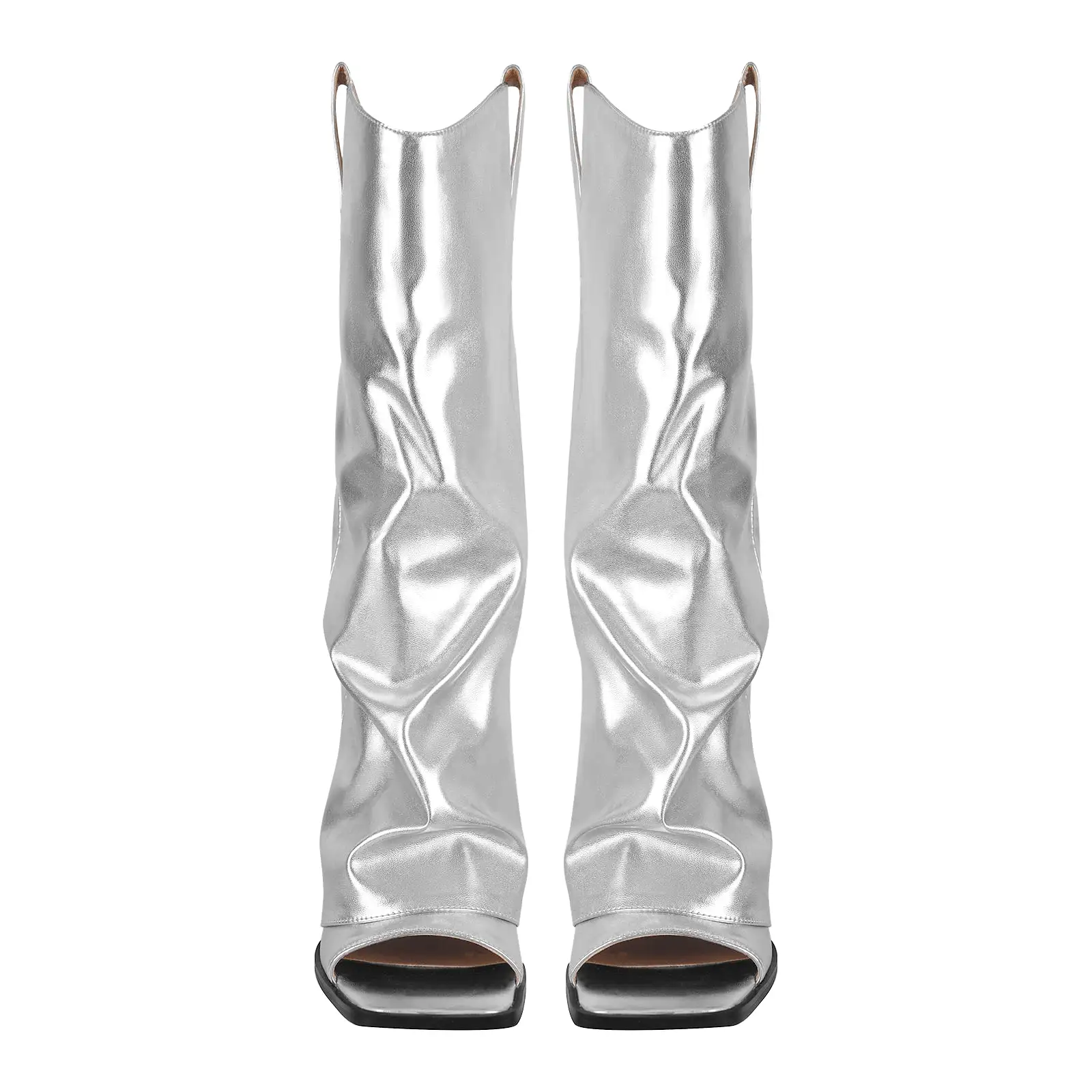 Metallic Square Toe Wedge Heel Fold Over Sandal Boots