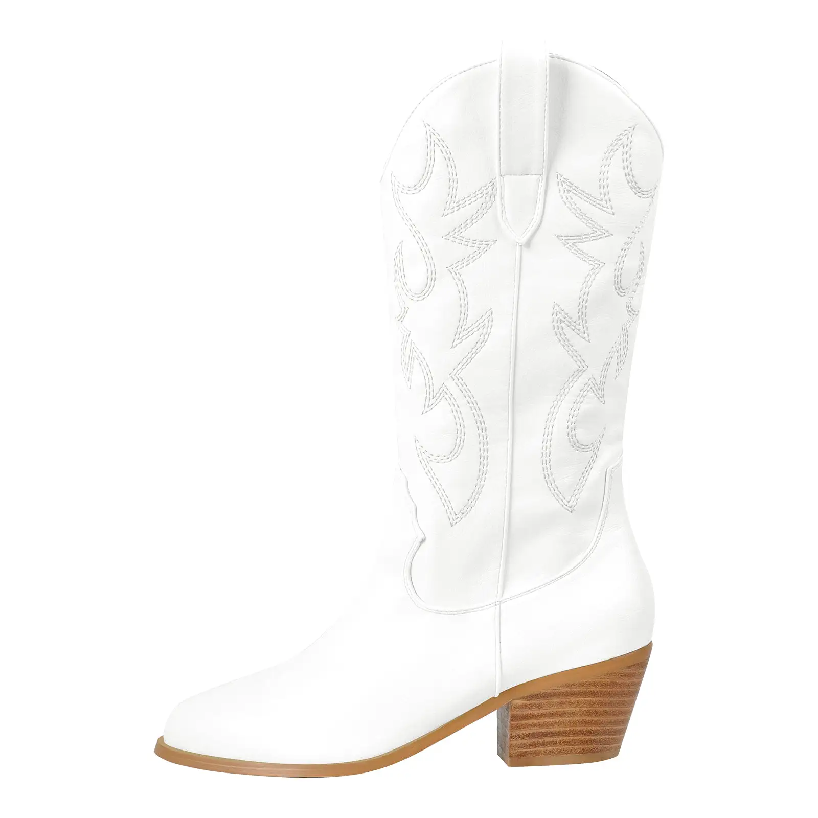 Mid-Calf Embroidered Pull On Western Boots