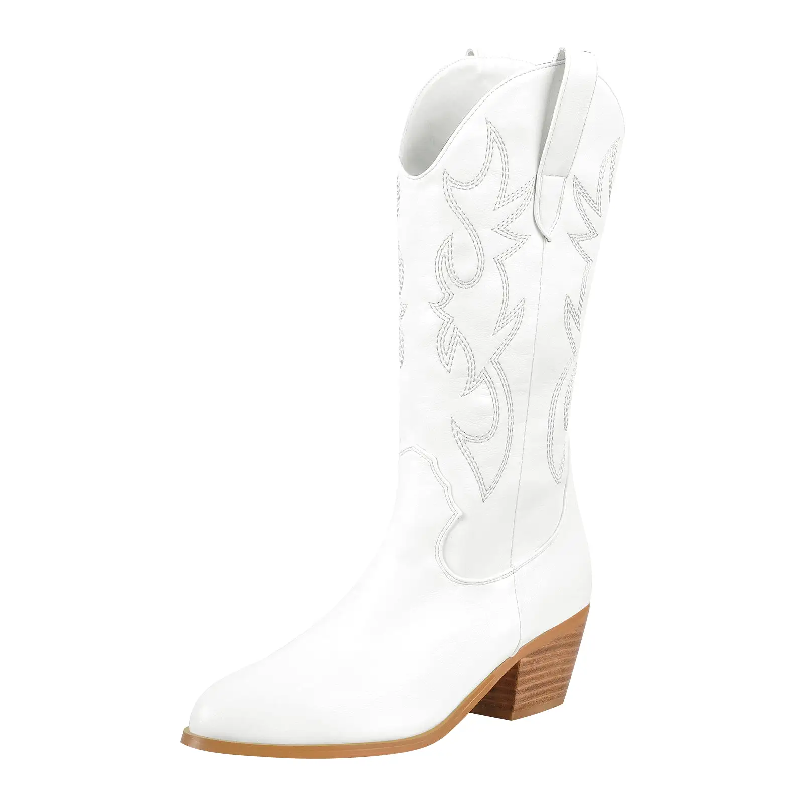 Mid-Calf Embroidered Pull On Western Boots