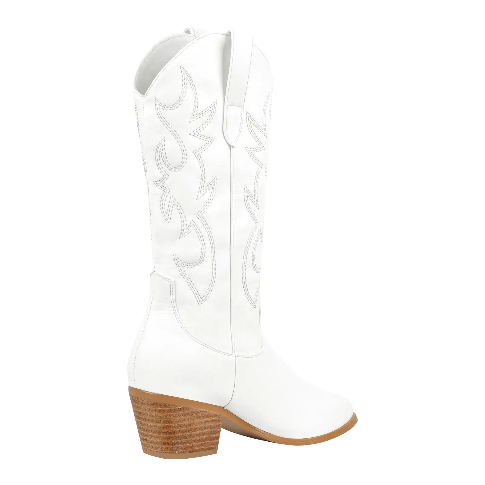 Mid-Calf Embroidered Pull On Western Boots