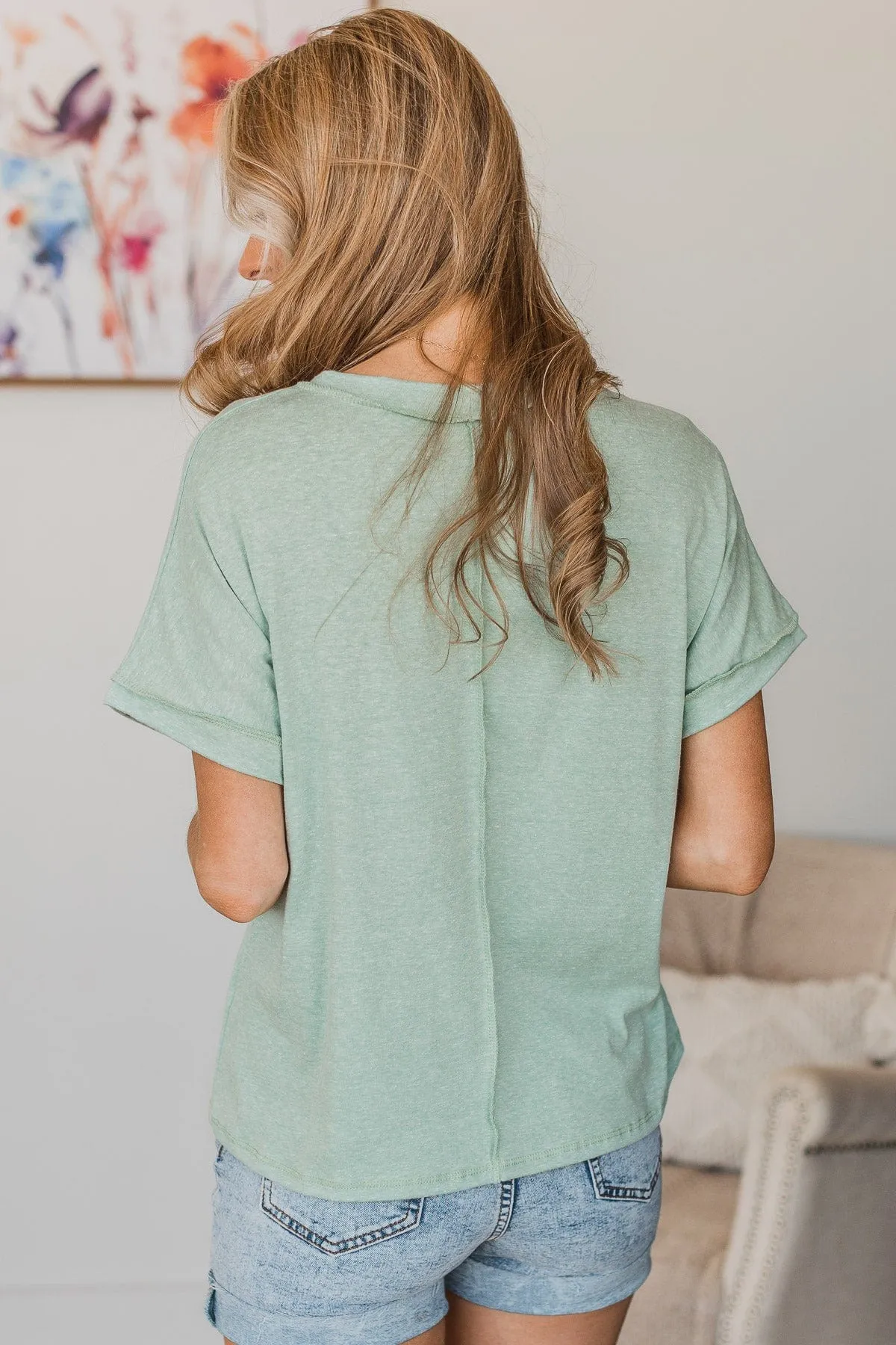 New Possibilities V-Neck Top- Sage