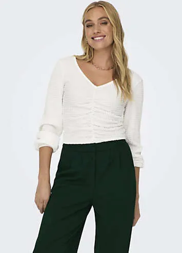 Only ’Mai’ Ruched Textured V-Neck Top | Grattan