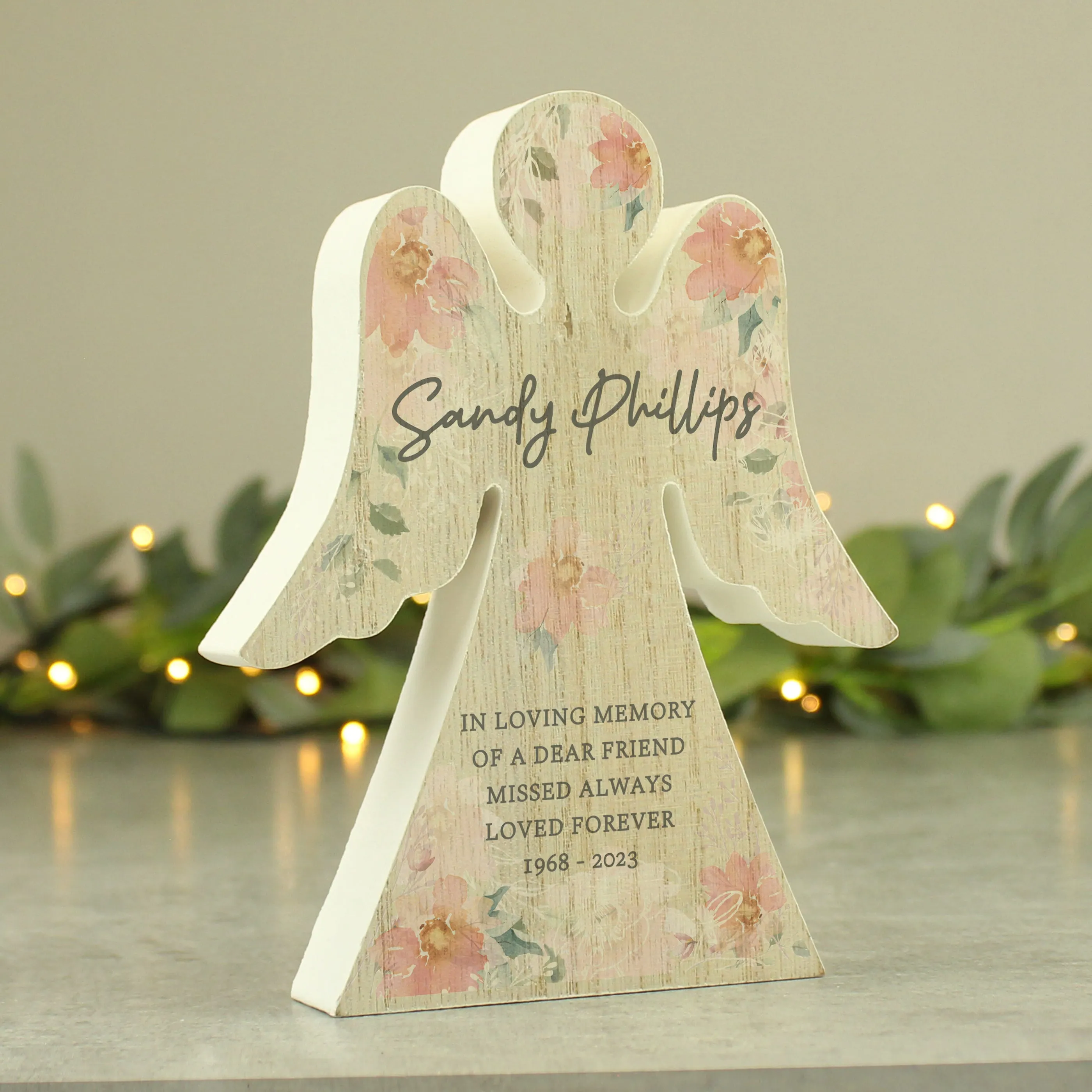 Personalised Floral Wooden Angel Ornament