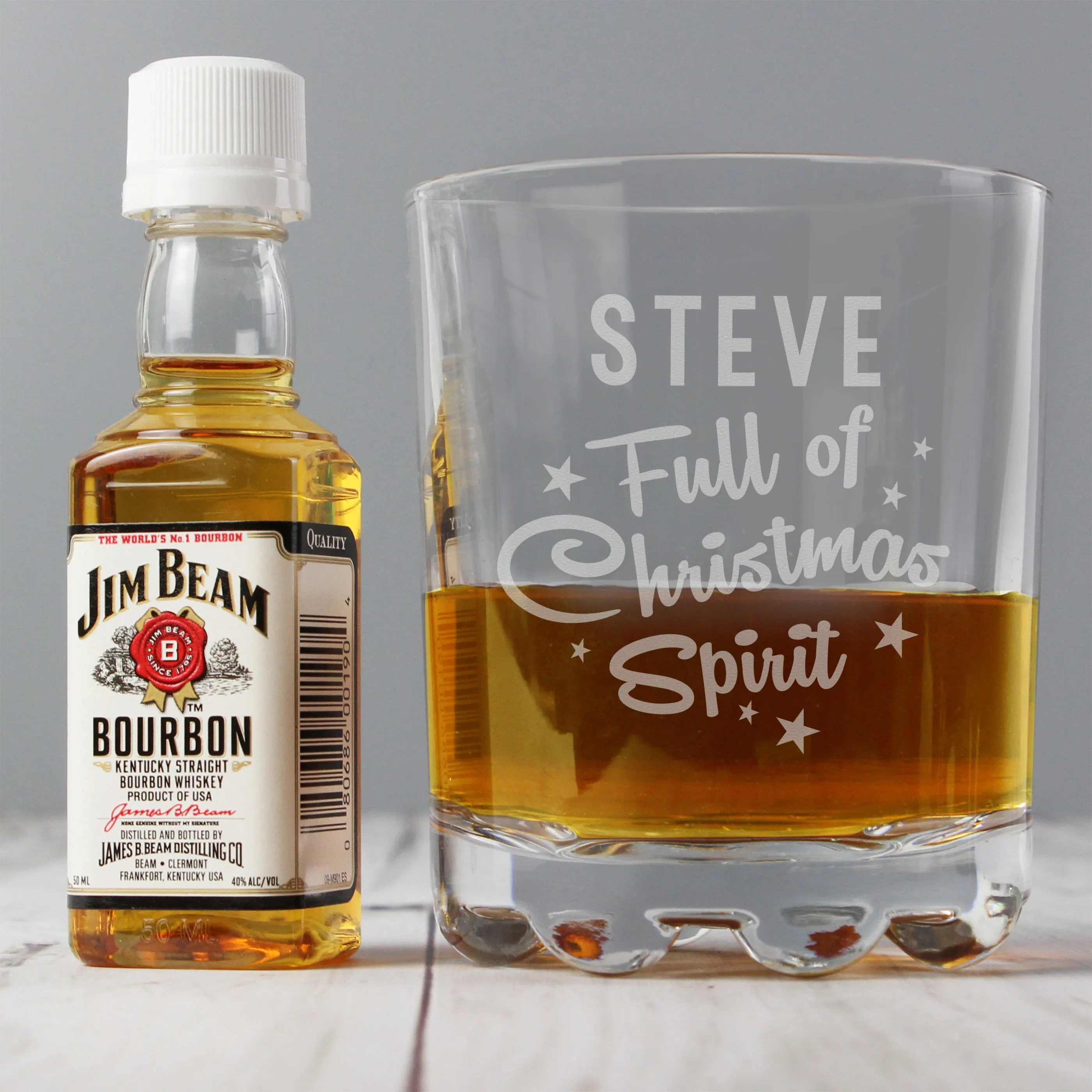 Personalised Full of Christmas Spirit Tumbler Glass & Jim Beam Miniature Set