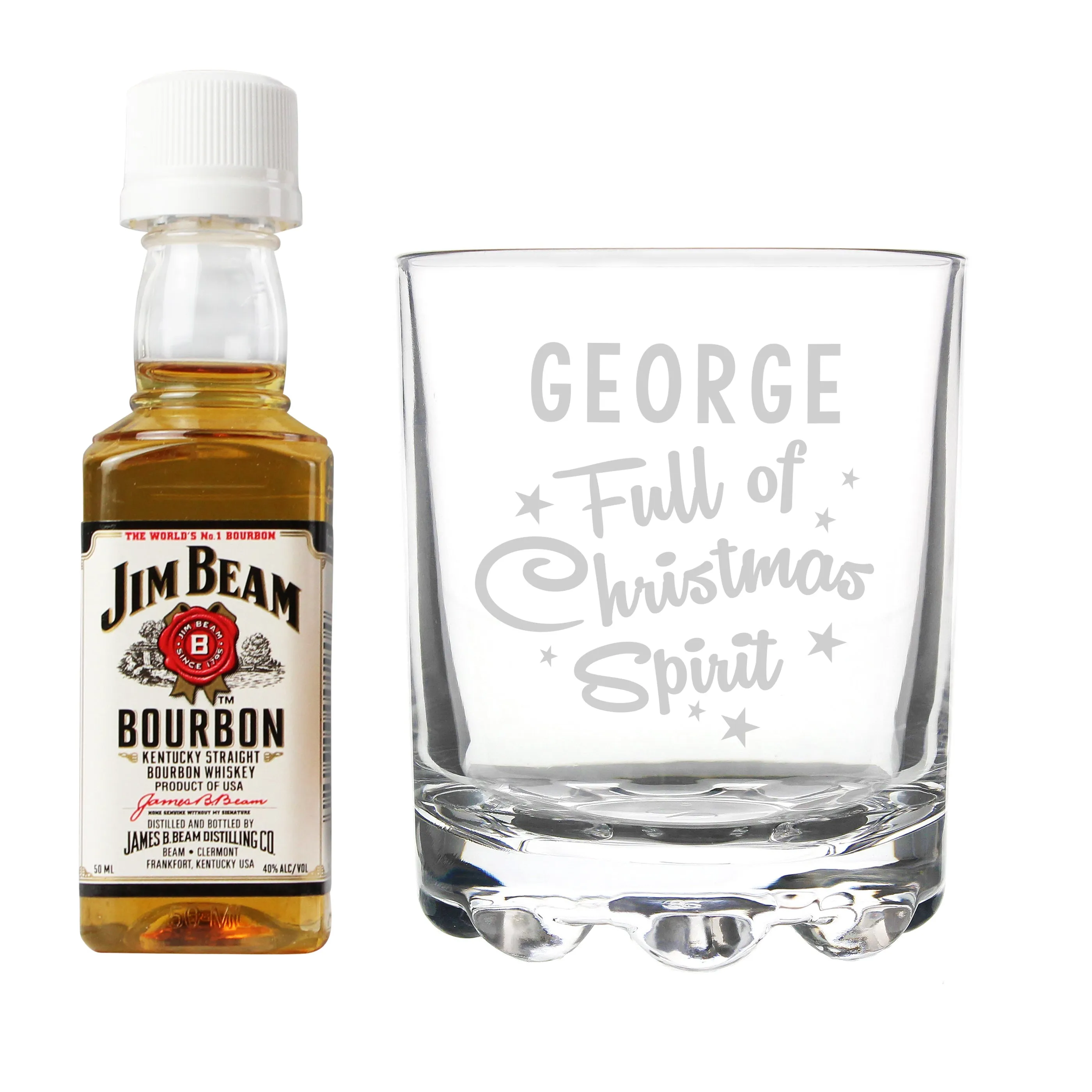 Personalised Full of Christmas Spirit Tumbler Glass & Jim Beam Miniature Set