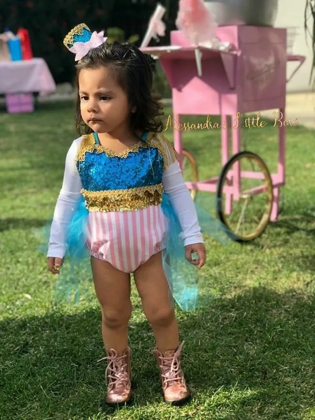 Pink And Turquoise Circus Ring Master Romper