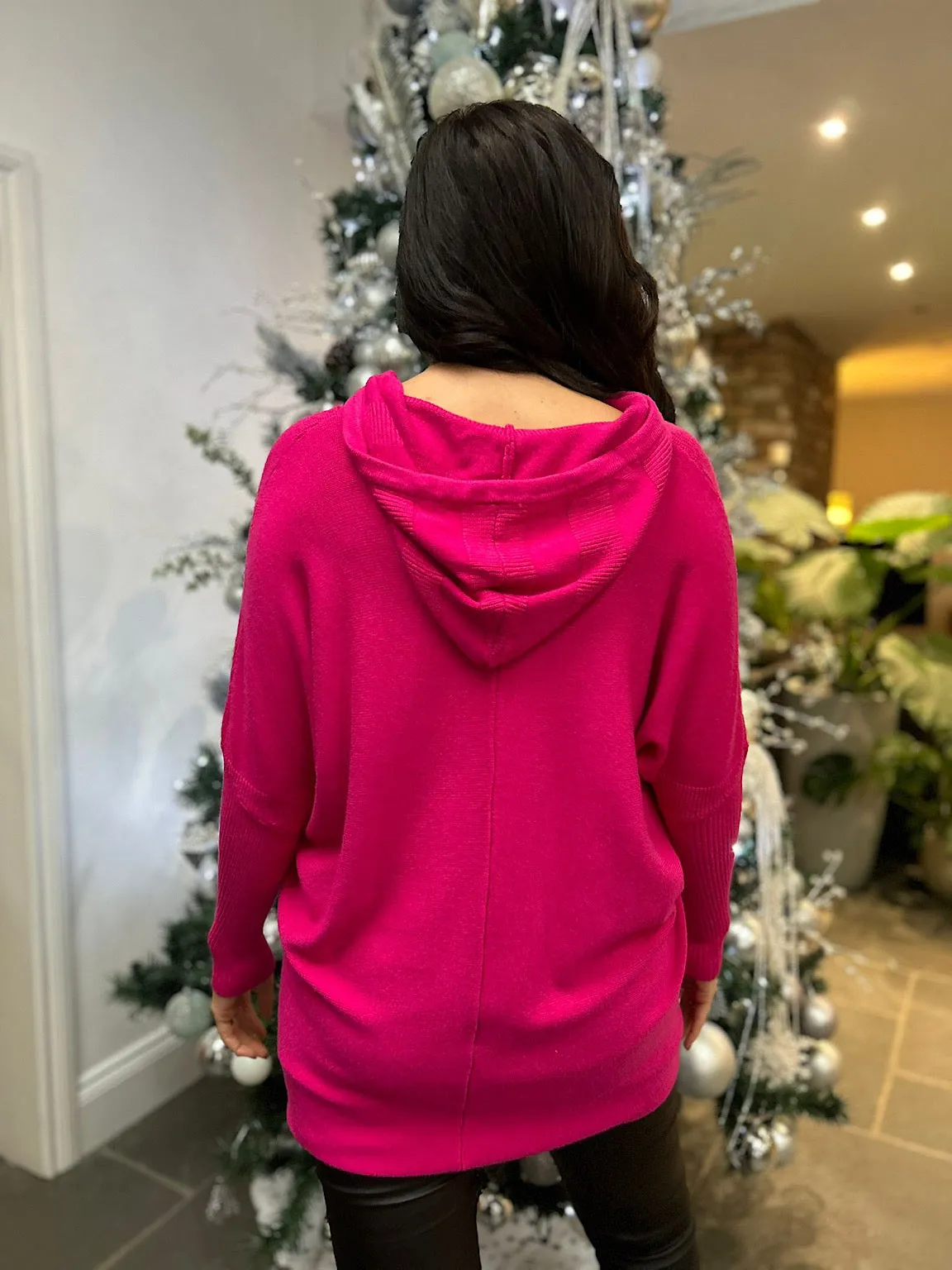 Pink Drawstring Knitted Hoodie Erin