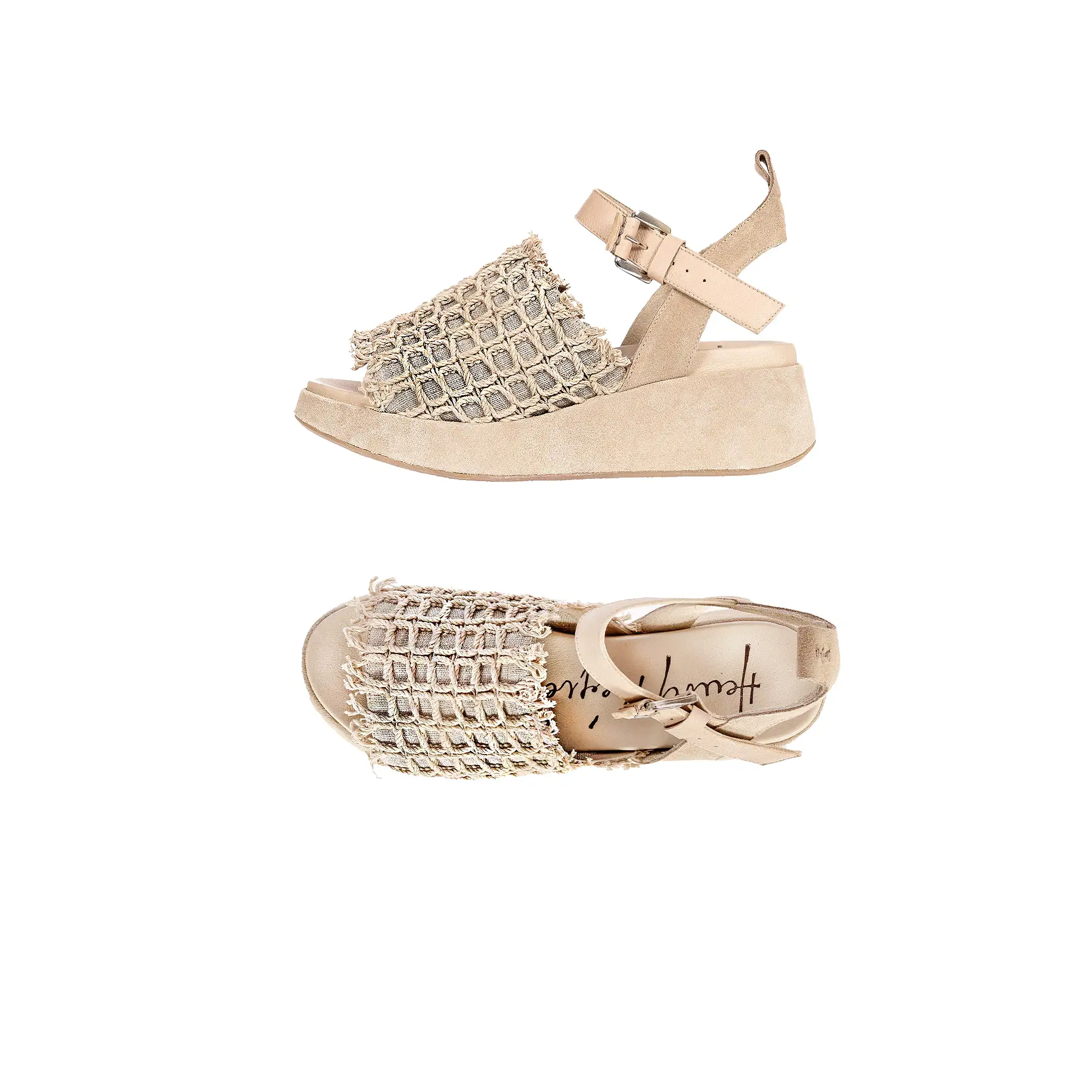 Platform Sandal Crochet Beige