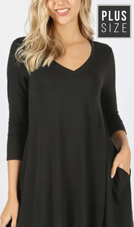 PLUS SIZE 3/4 Sleeve V-Neck Top (WITH POCKETS)