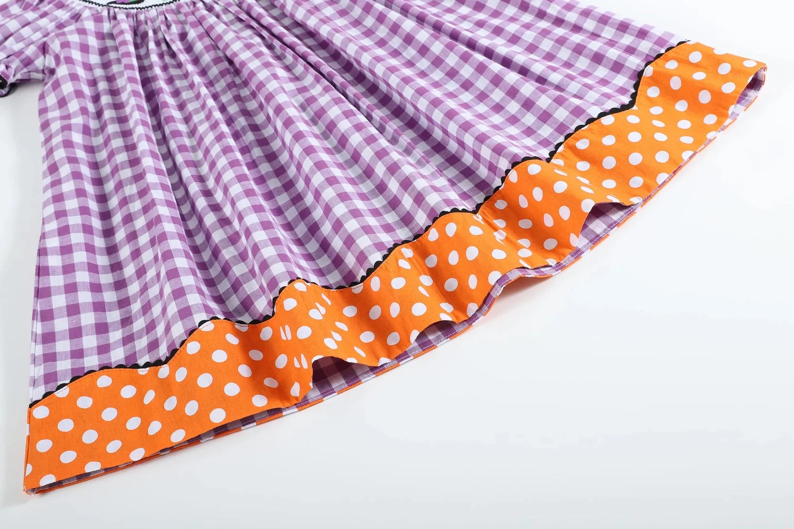 Purple Gingham Halloween Boo Smocked Bishop