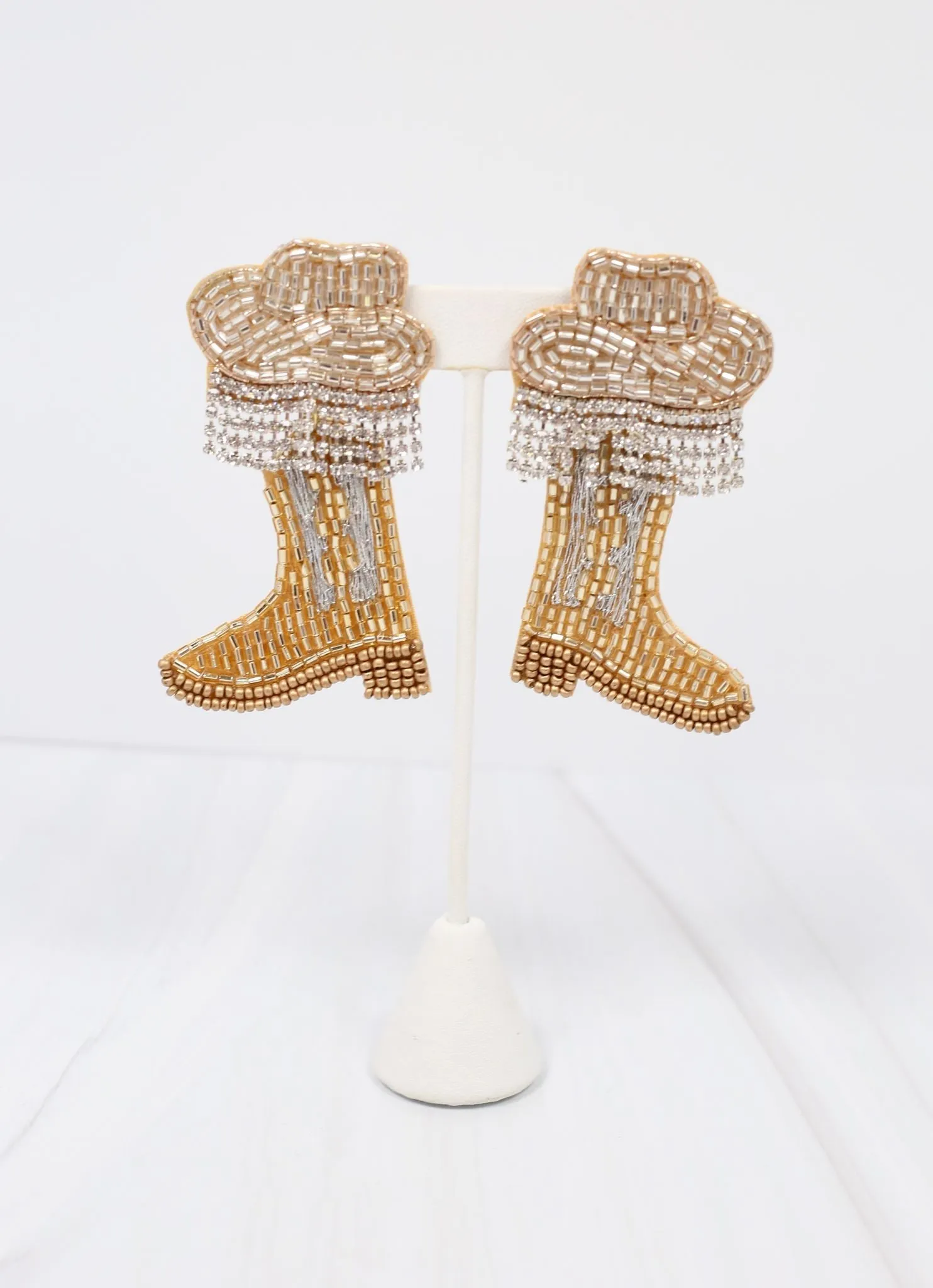 Rhinestone Cowboy Boots Earring GOLD