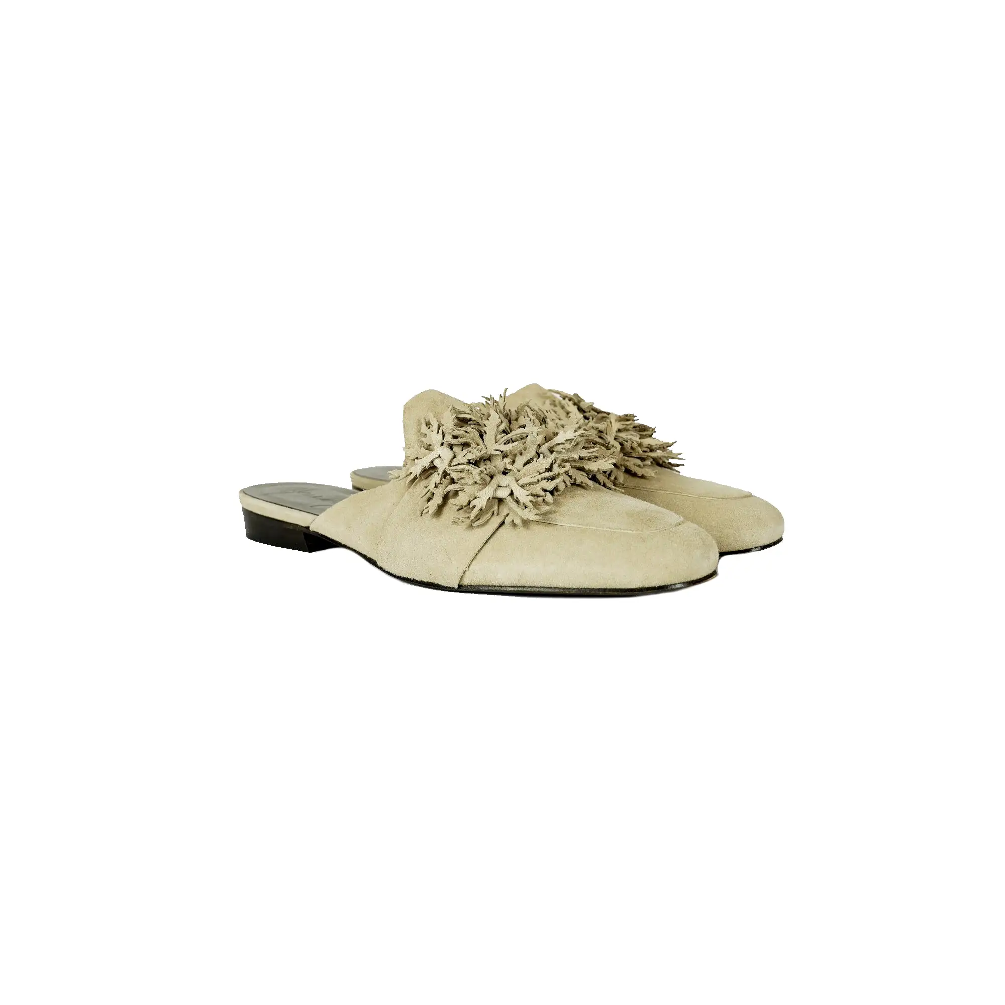 Slipper Flowers Suede Light Beige