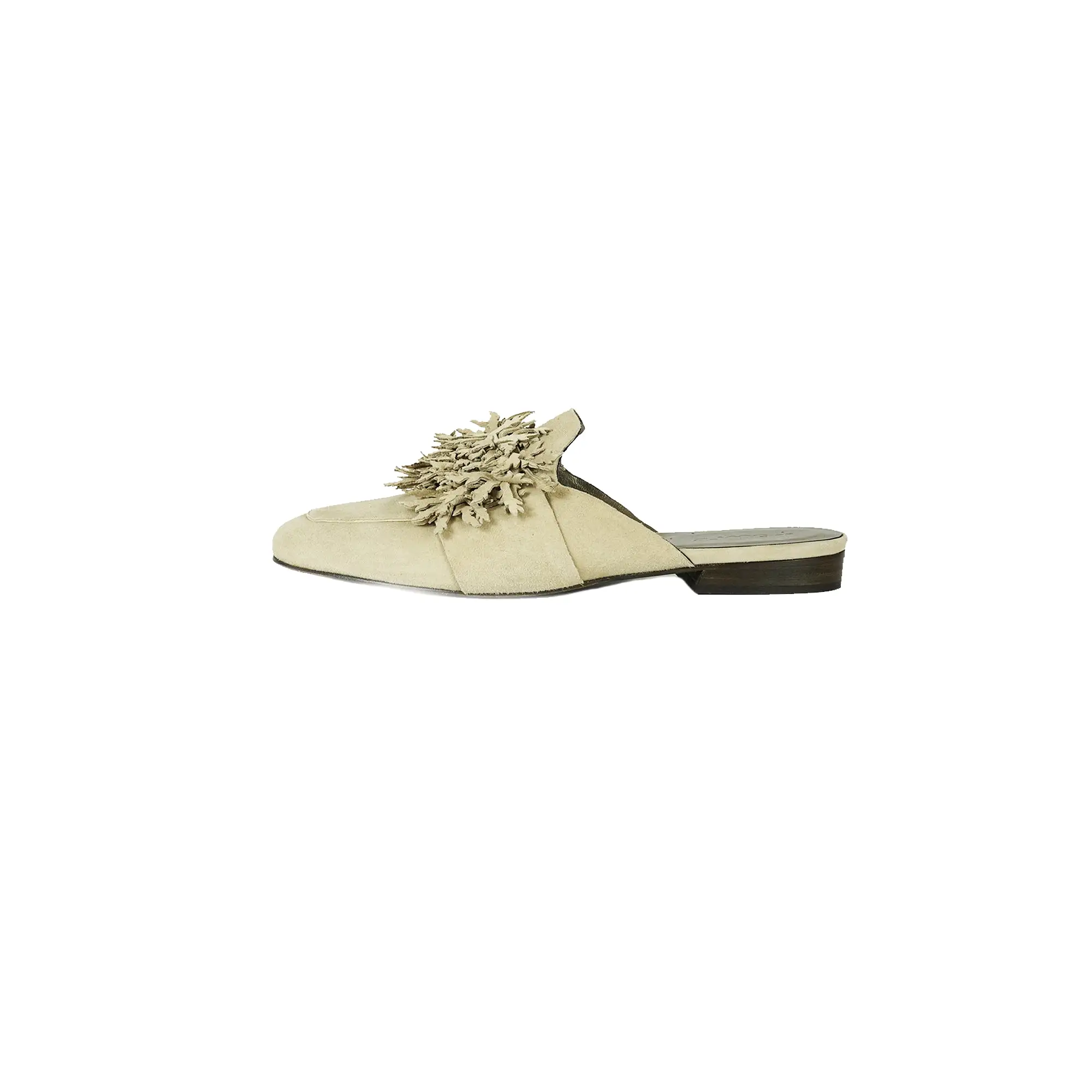 Slipper Flowers Suede Light Beige