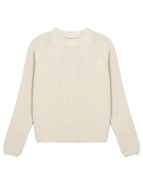 Sunspel Womens Cotton Boxy Crew Neck Sweater Ecru