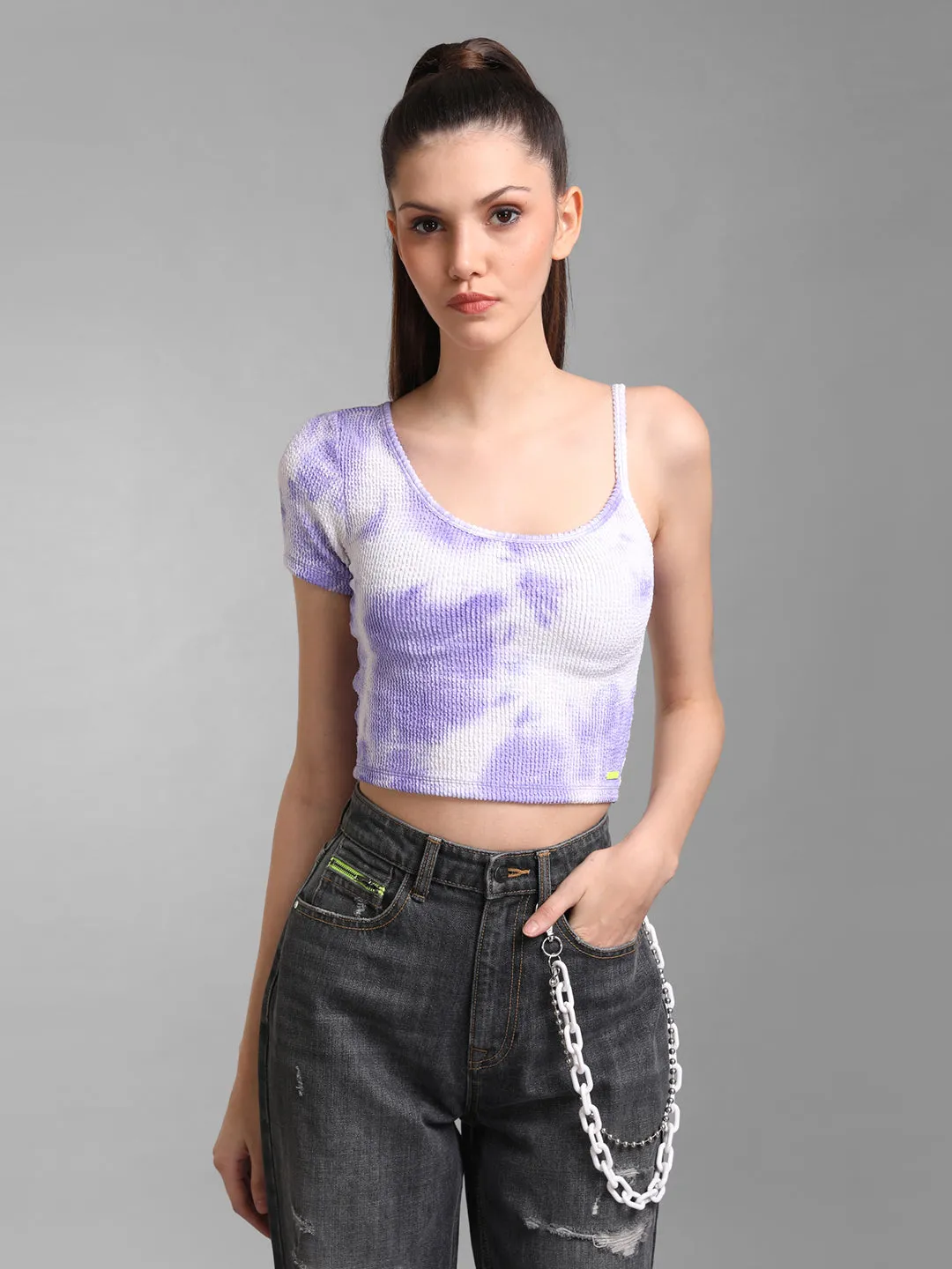 Tie Dye One Sleeve Ribbed Top