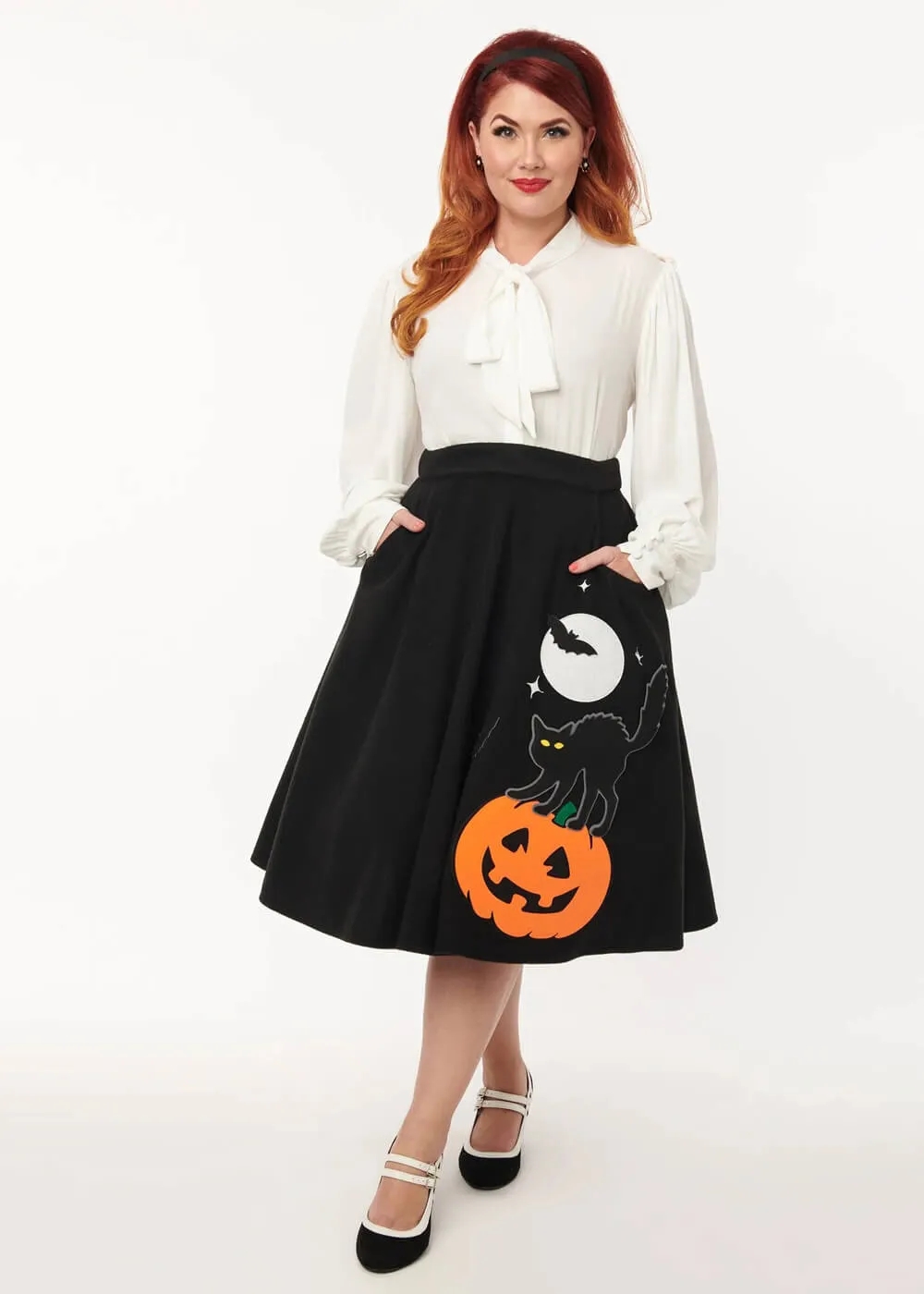 Unique Vintage Halloween Garden 50's Swing Skirt Black with Sound Effects