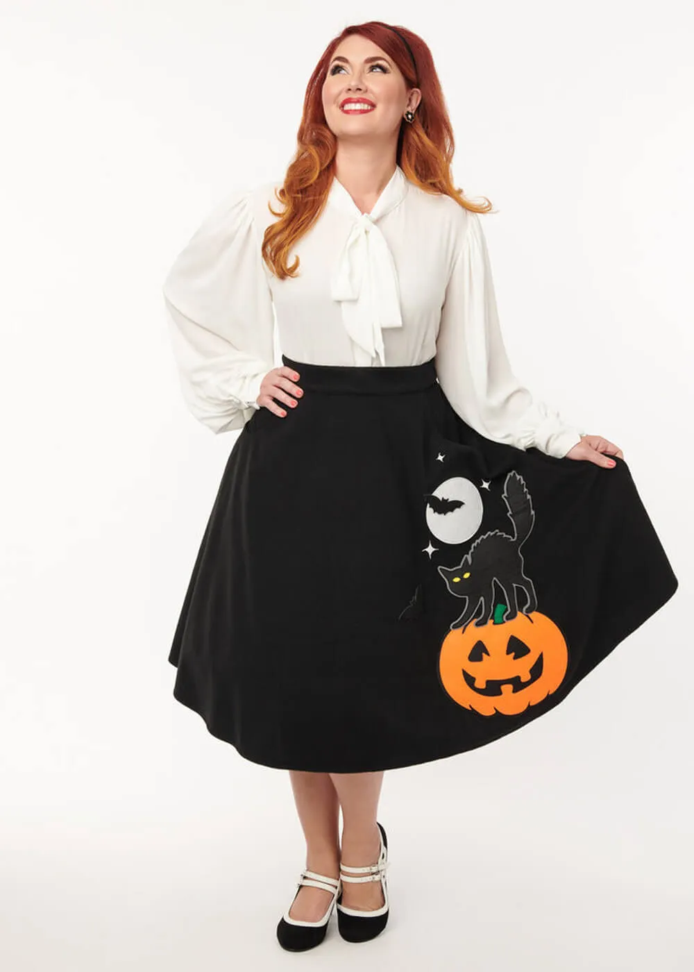 Unique Vintage Halloween Garden 50's Swing Skirt Black with Sound Effects