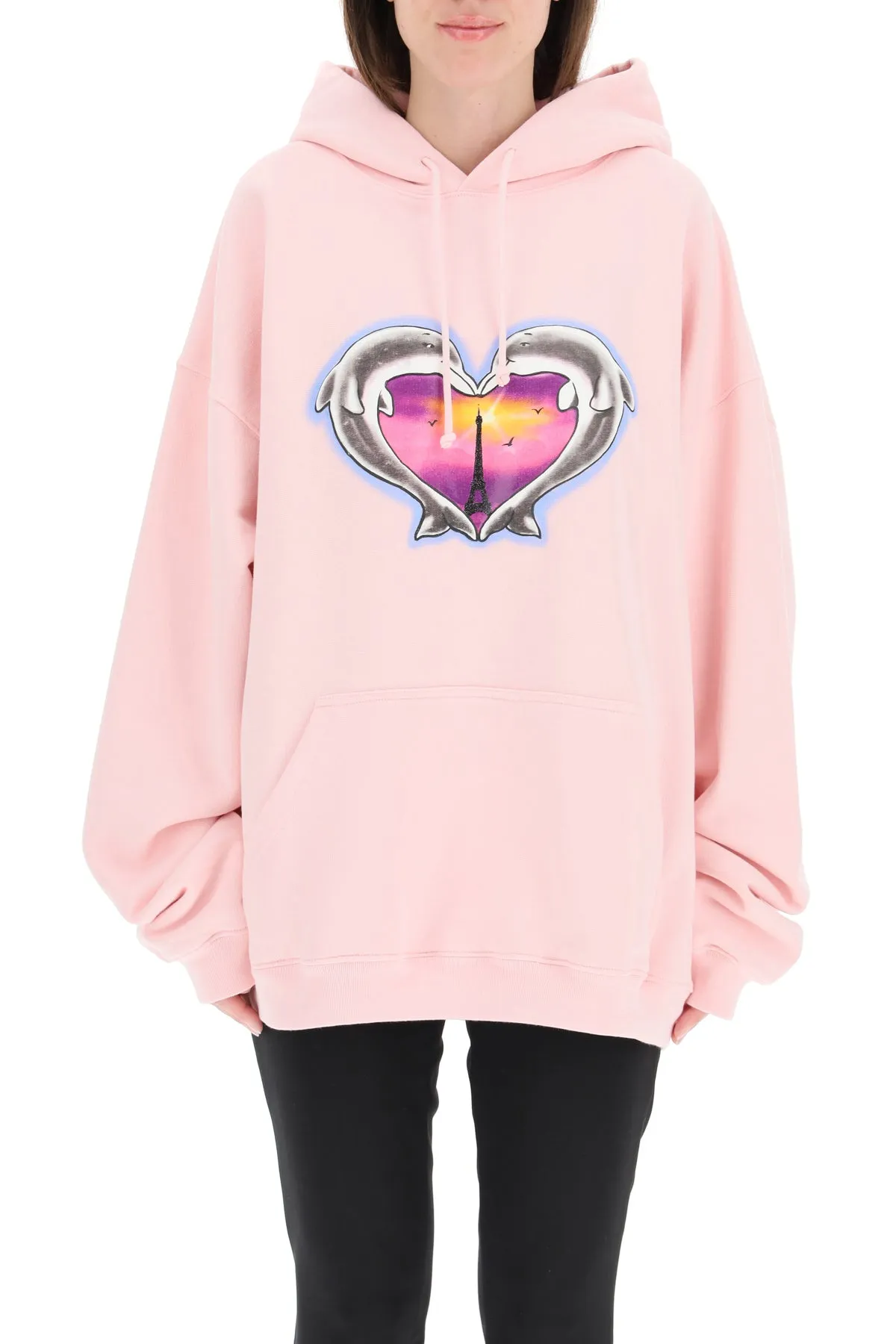 Vetements Heart Printed Drawstring Hoodie