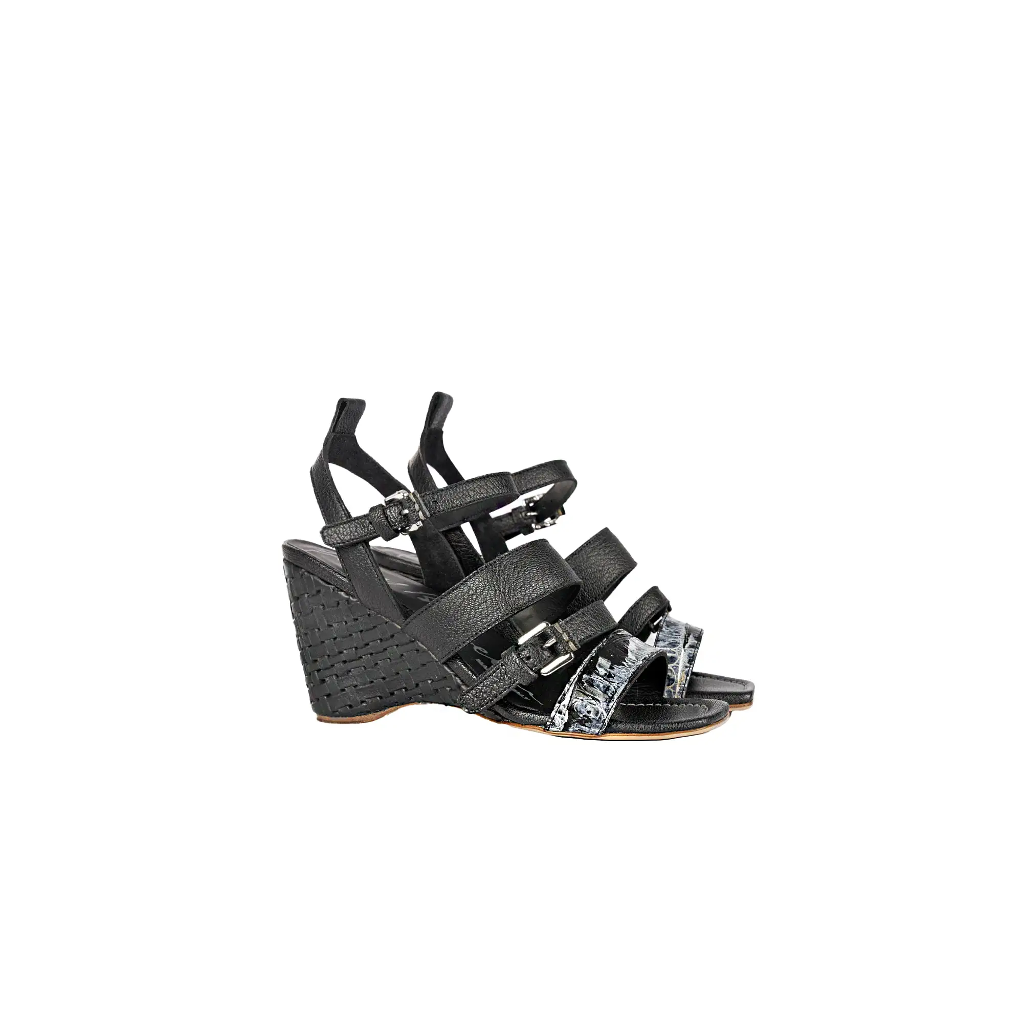 Wedge Sandal with Crocodile Martellato Black