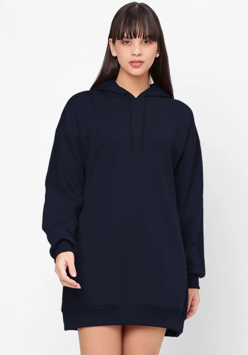 Women Oversized Hoodie Dress - Navy