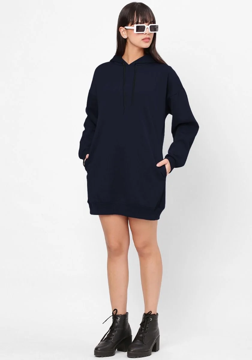 Women Oversized Hoodie Dress - Navy