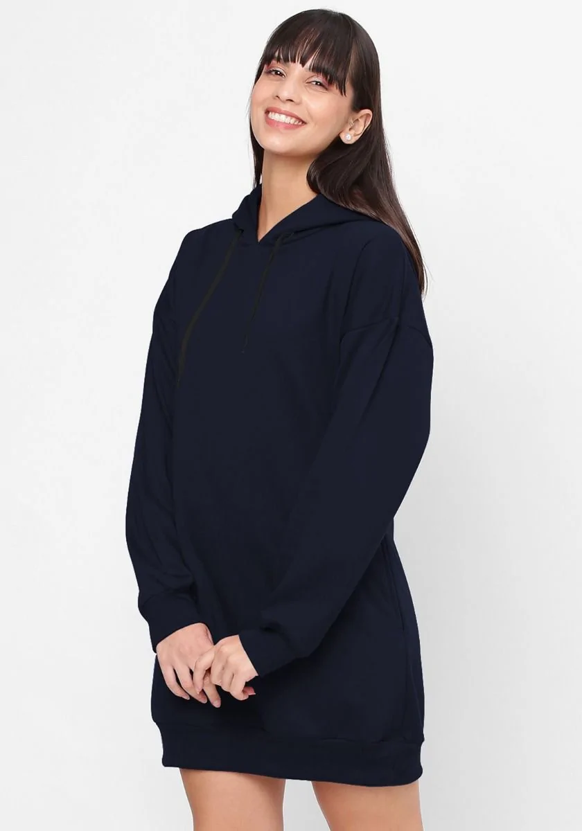 Women Oversized Hoodie Dress - Navy