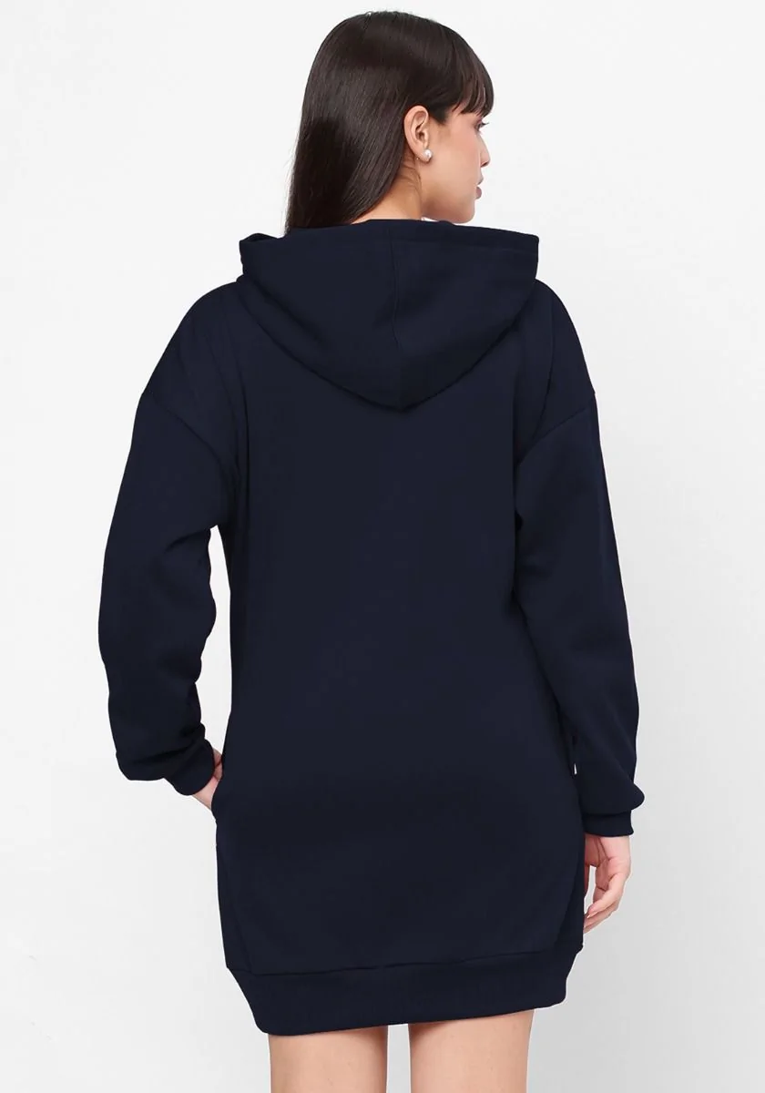 Women Oversized Hoodie Dress - Navy