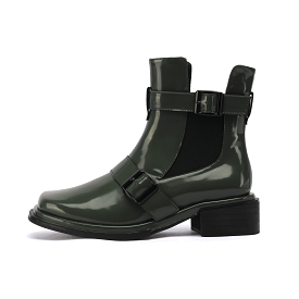 Women Square Toe Block Heel Martin Boots Green 