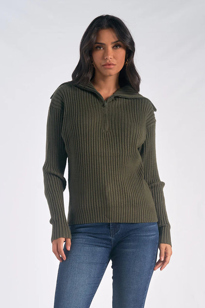 Women's Elan Olive Zipper Sweater