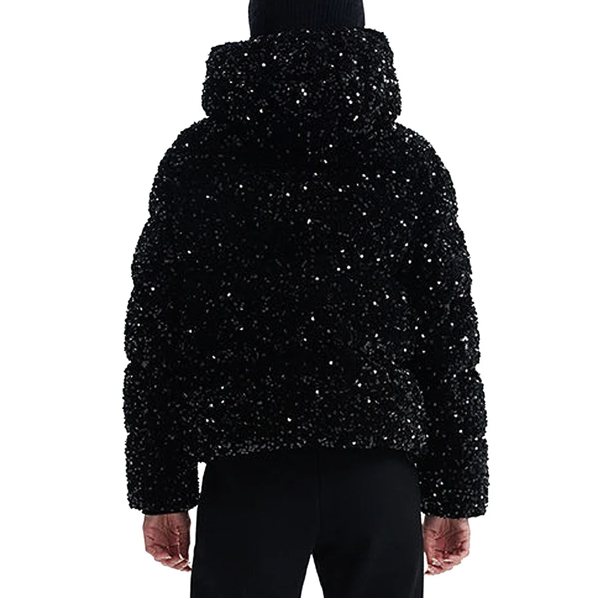 Women's Polyester Solid Pattern Sequins Decor Hooded Winter Coat