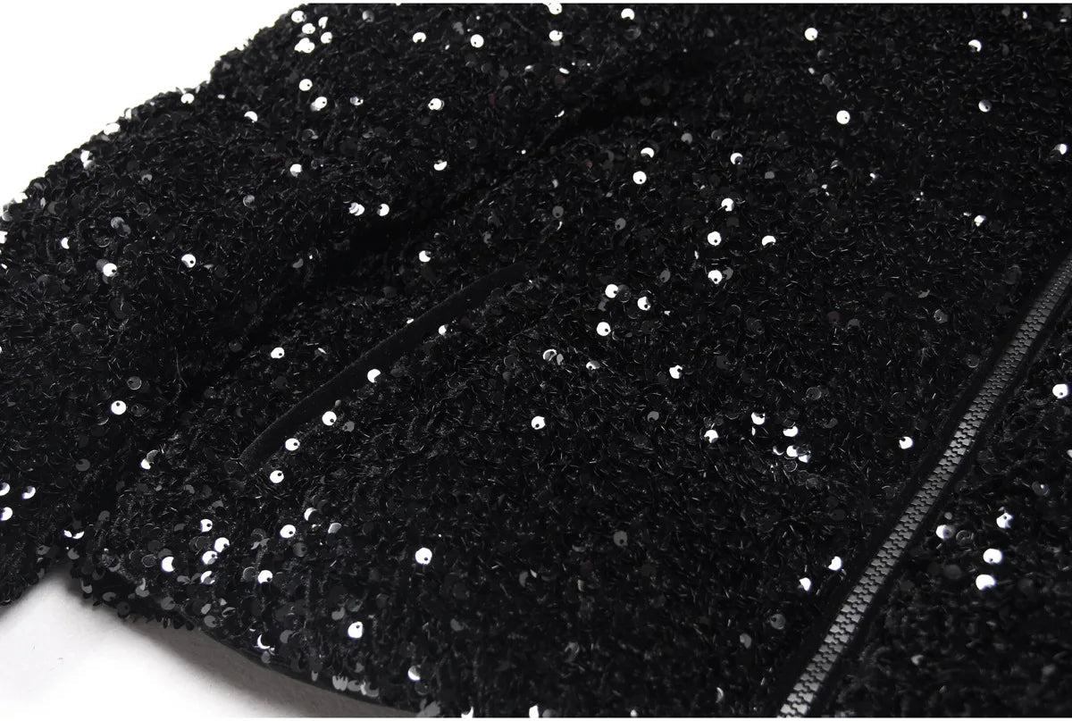 Women's Polyester Solid Pattern Sequins Decor Hooded Winter Coat