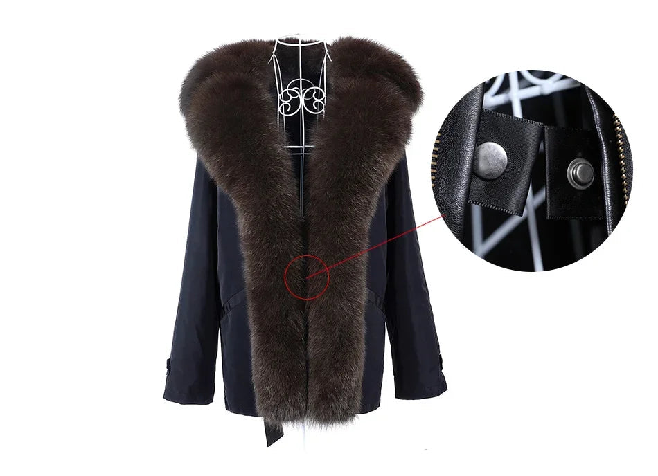 Women's Winter Thick Warm Fox Fur Collar Solid Pattern Long Coat