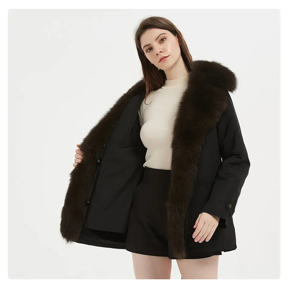 Women's Winter Thick Warm Fox Fur Collar Solid Pattern Long Coat