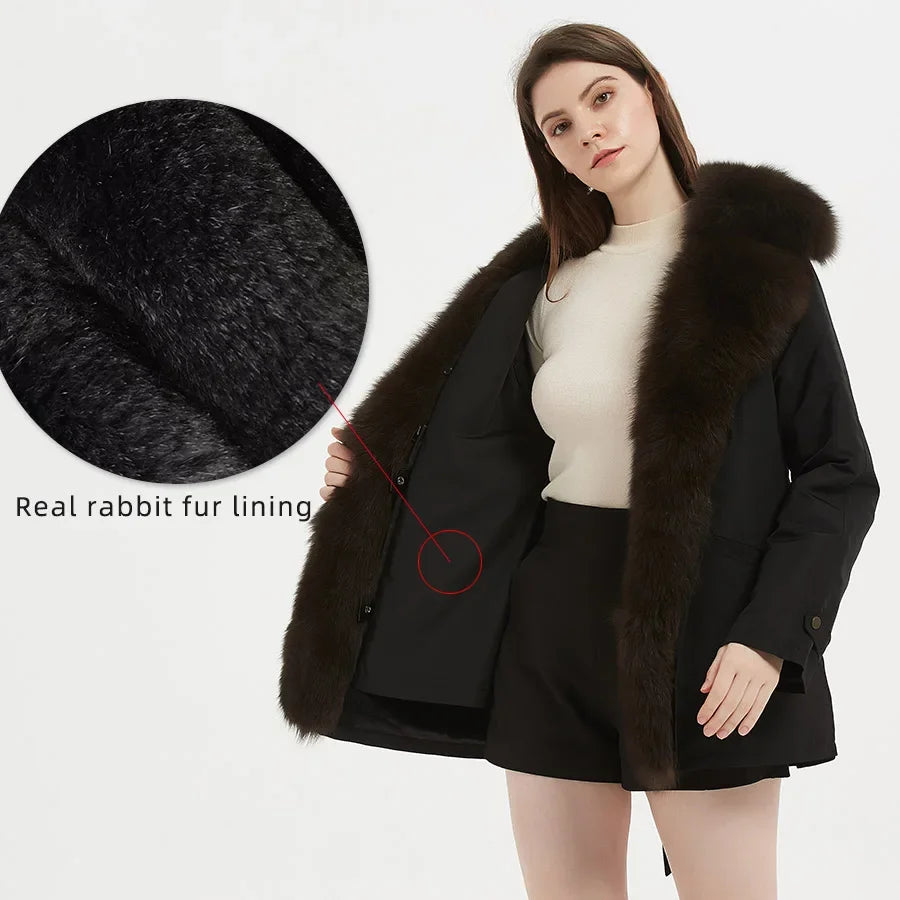 Women's Winter Thick Warm Fox Fur Collar Solid Pattern Long Coat