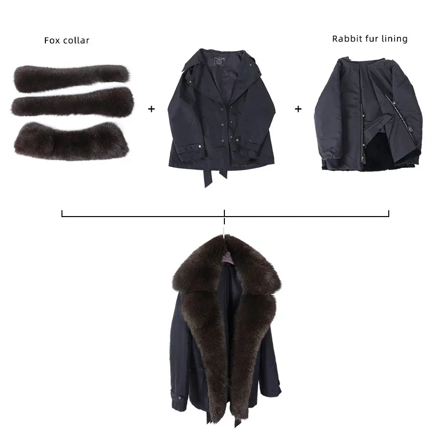 Women's Winter Thick Warm Fox Fur Collar Solid Pattern Long Coat