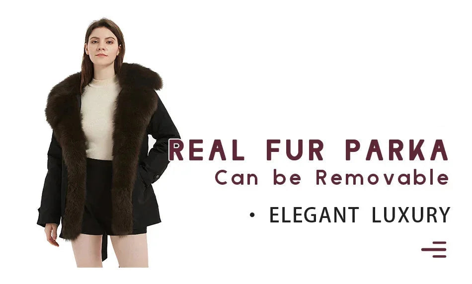 Women's Winter Thick Warm Fox Fur Collar Solid Pattern Long Coat